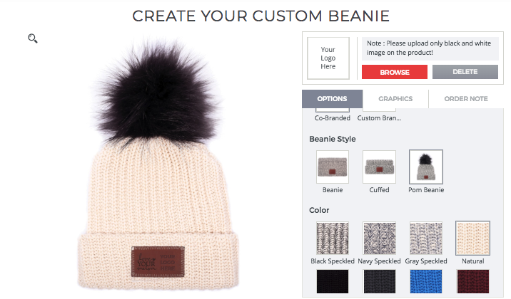 Custom embossed hat options.