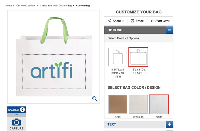 Store Supply Artifi Labs bag product customization